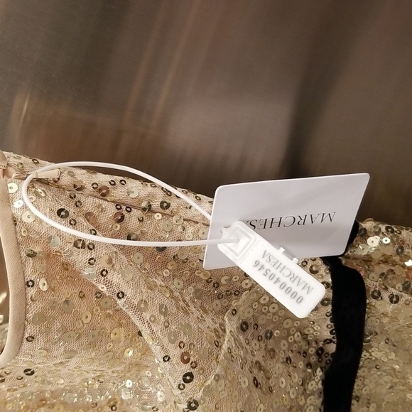 💕MARCHESA NOTTE💕 Glitter Ruffle Asymmetric Cocktail Dress ~ Champagne 2 NWT - Picture 8 of 11